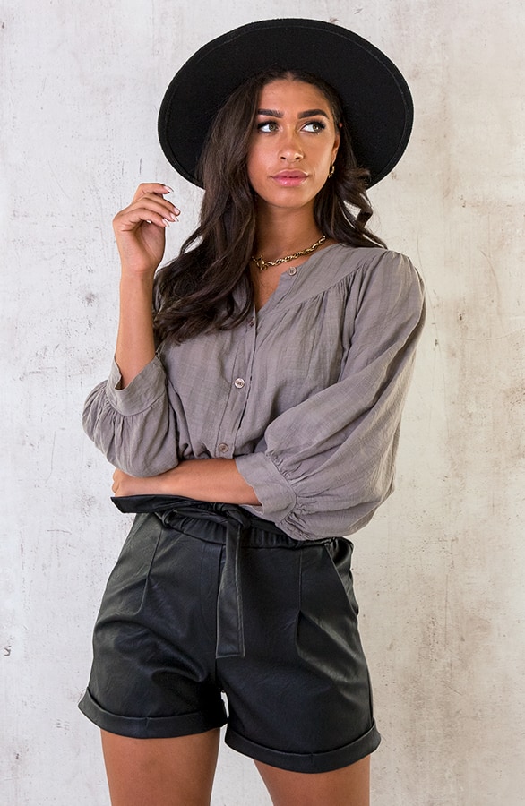 Katoenen Knopen Blouse Taupe – shoparchief, foto 4