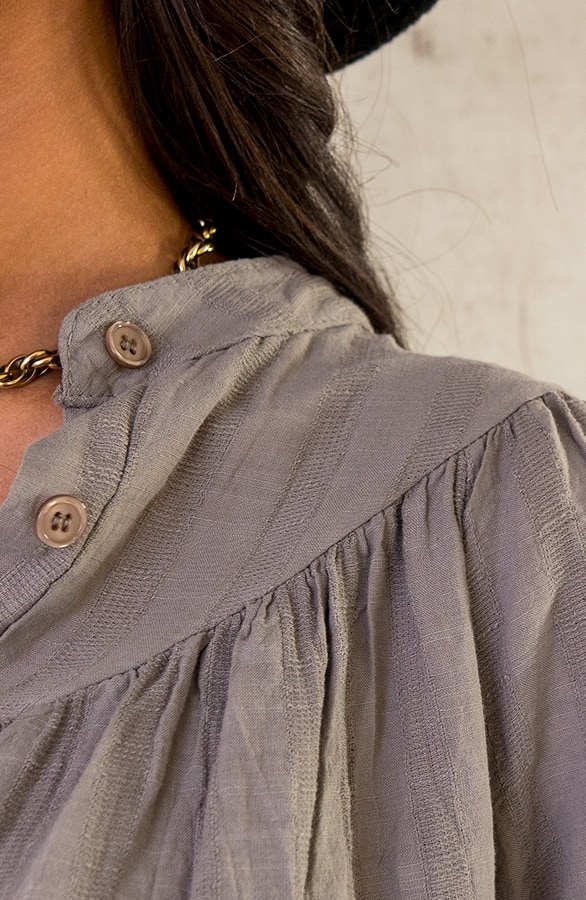 Katoenen Knopen Blouse Taupe – shoparchief, foto 8