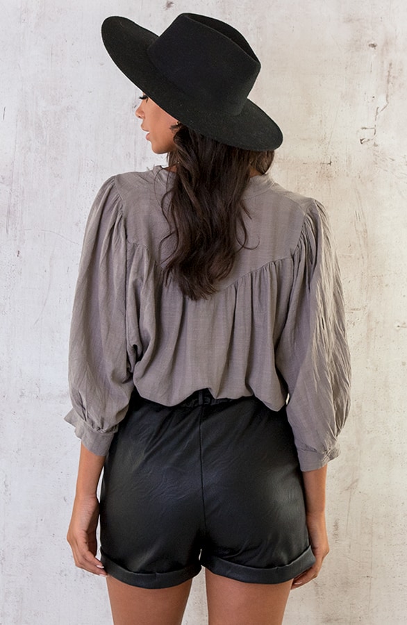 Katoenen Knopen Blouse Taupe – shoparchief, foto 7