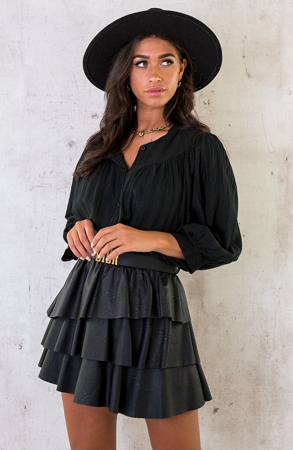 Katoenen Knopen Blouse Zwart – shoparchief, foto 3