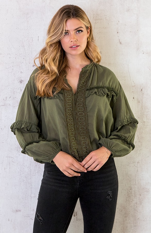 Katoenen Ruches Blouse Army – shoparchief, foto 5