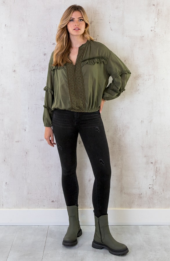 Katoenen Ruches Blouse Army – shoparchief, foto 10