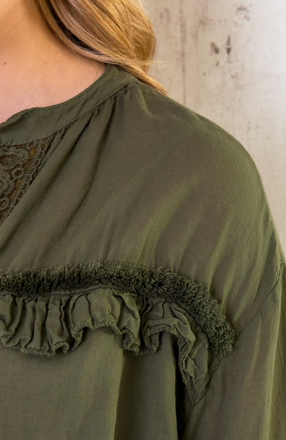 Katoenen Ruches Blouse Army – shoparchief, foto 9
