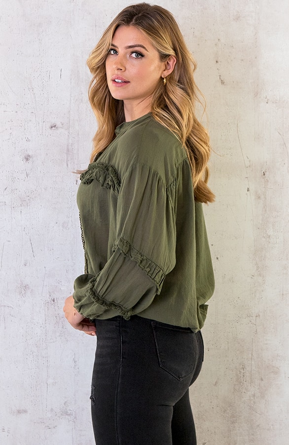 Katoenen Ruches Blouse Army – shoparchief, foto 7
