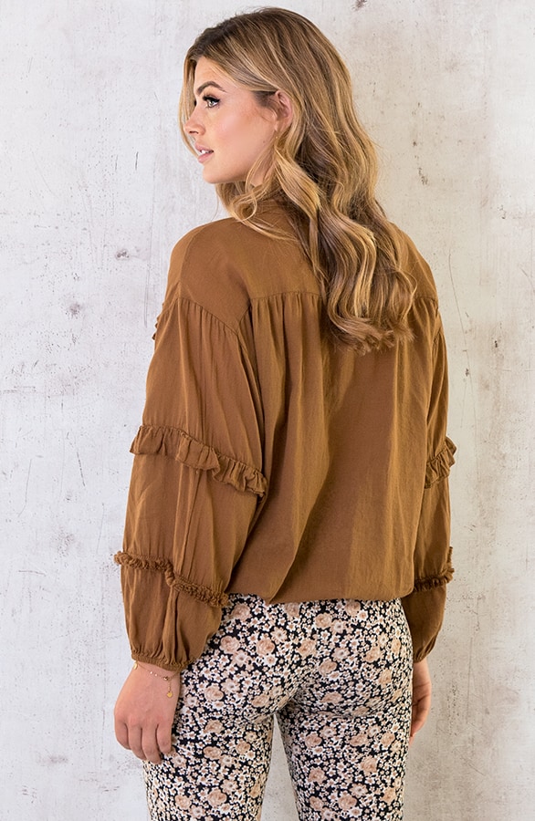 Katoenen Ruches Blouse Cognac – shoparchief, foto 8