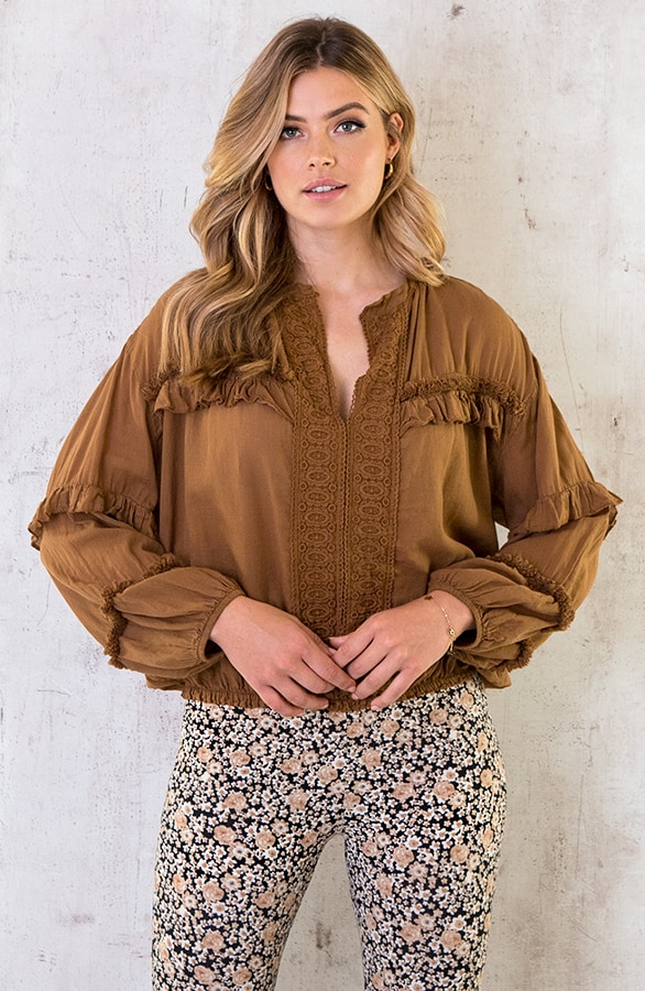 Katoenen Ruches Blouse Cognac – shoparchief, foto 6