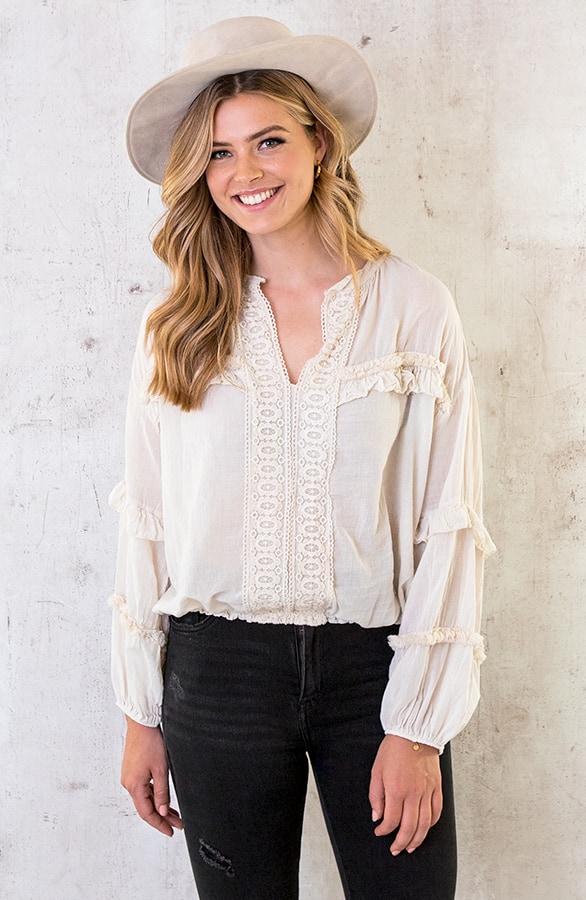 Katoenen Ruches Blouse Ecru – shoparchief