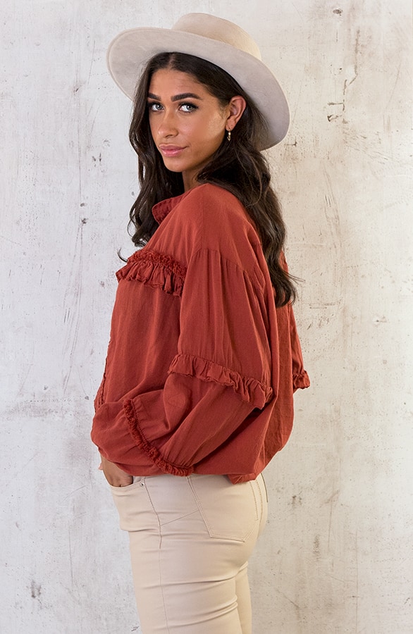 Katoenen Ruches Blouse Terracotta – shoparchief, foto 4