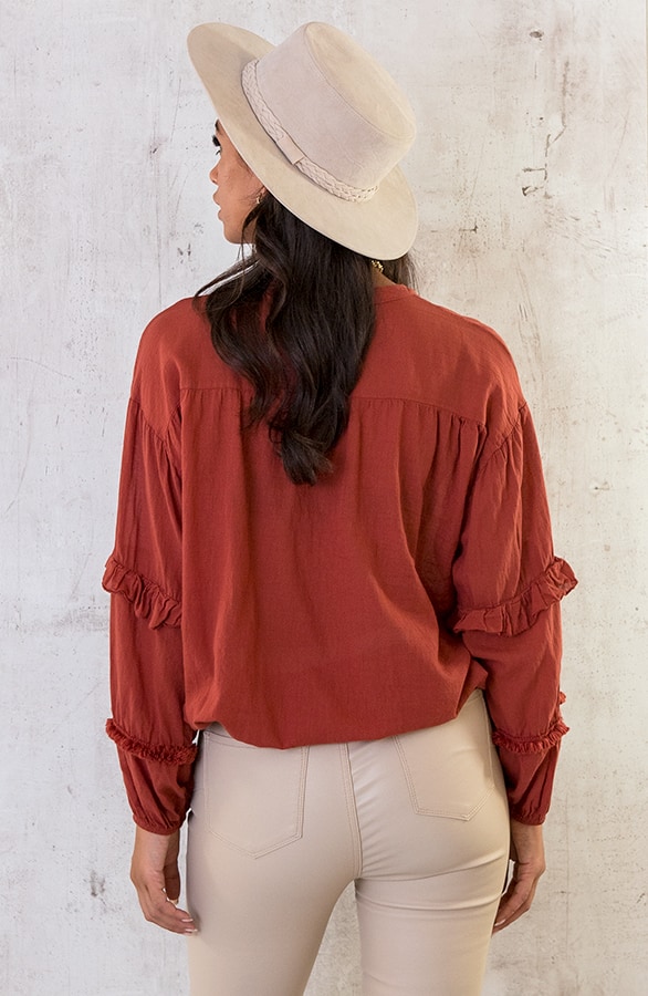 Katoenen Ruches Blouse Terracotta – shoparchief, foto 5