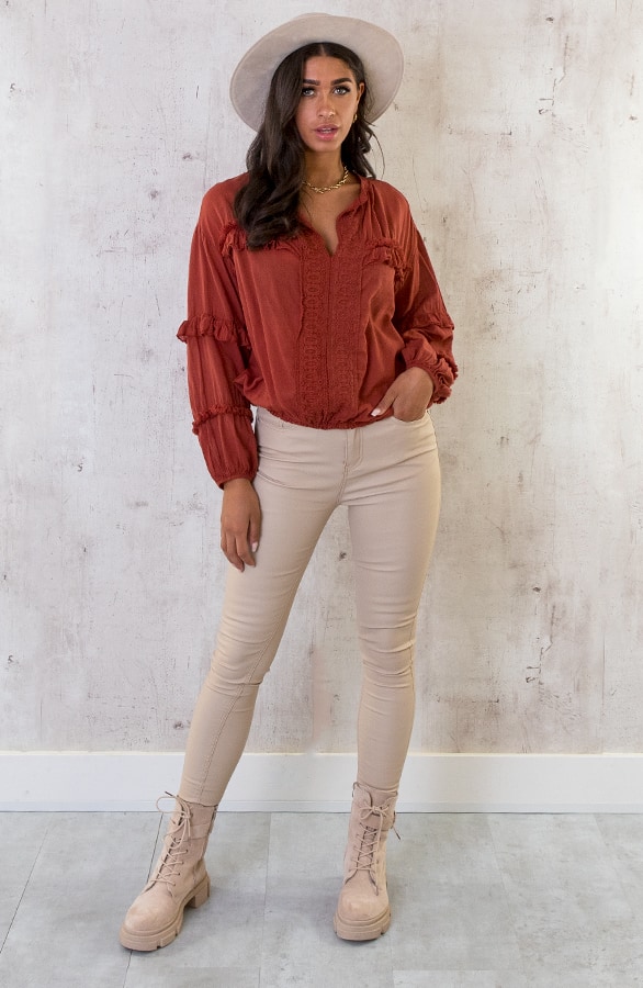 Katoenen Ruches Blouse Terracotta – shoparchief, foto 7