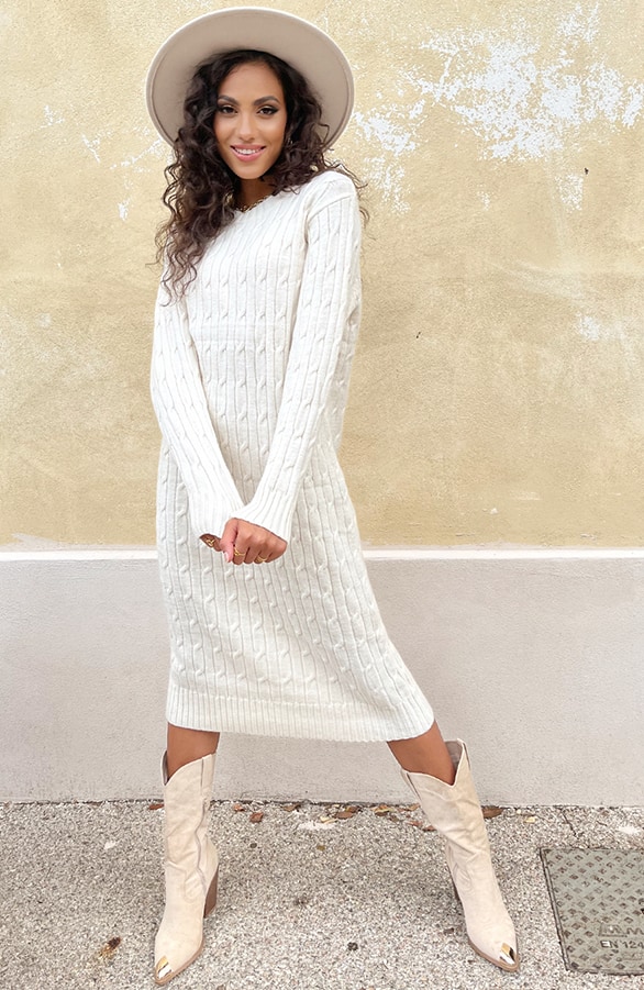 Knitted Dress Kabelpatroon Ecru – shoparchief
