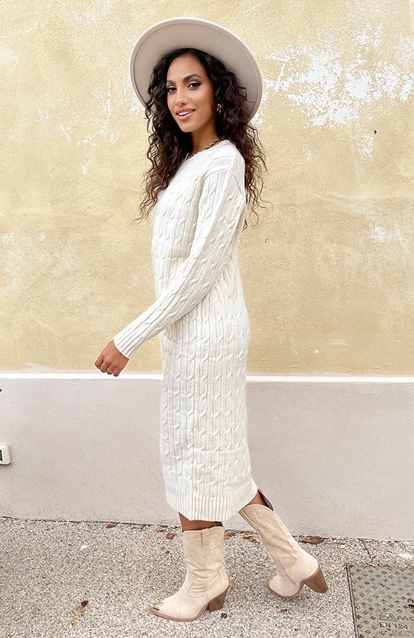 Knitted Dress Kabelpatroon Ecru – shoparchief, foto 3