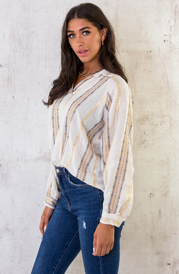 Lurex Banen Blouse Royal Blue – shoparchief, foto 4