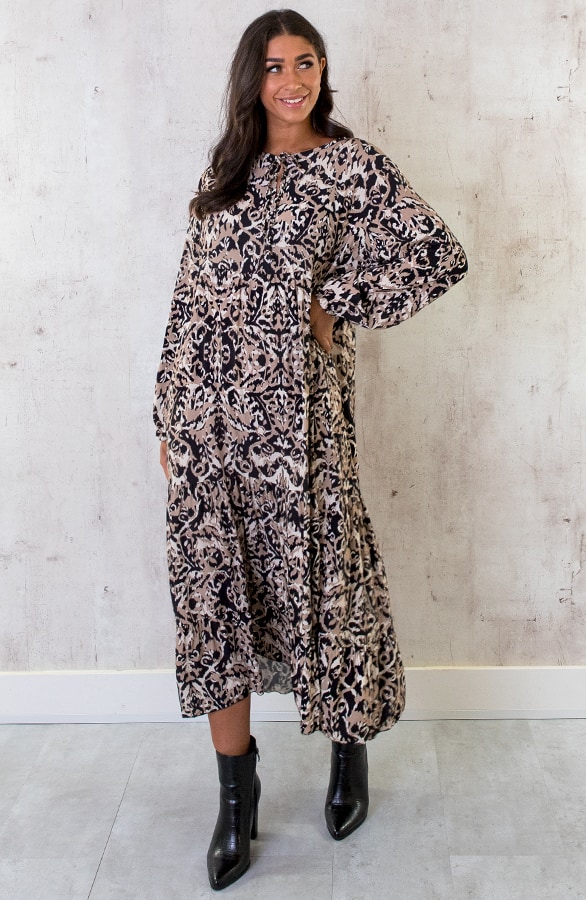Maxikleid Deluxe Print Schwarz Beige, Shoparchiv, Foto 3