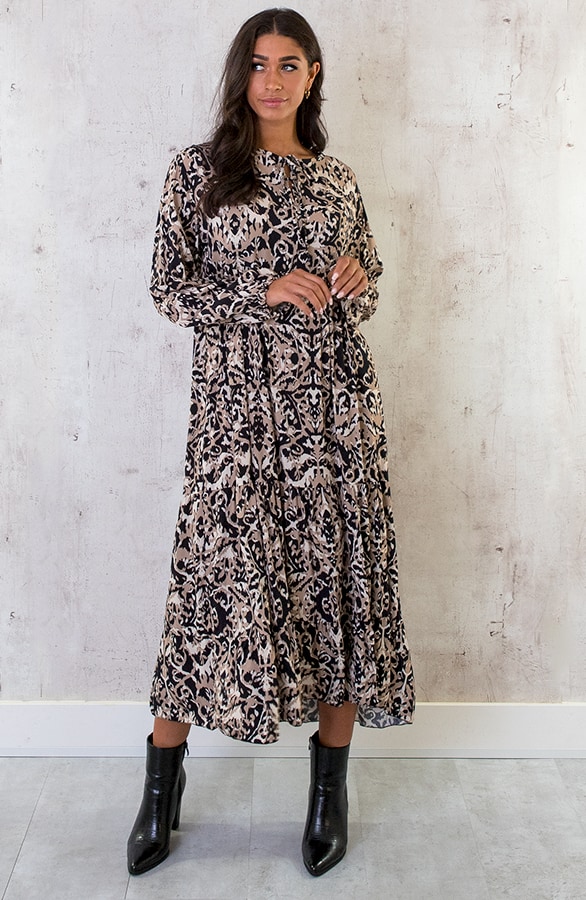 Maxikleid Deluxe Print Schwarz Beige, Shoparchiv