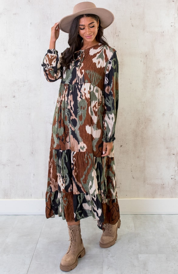 Maxi Dress Limited Print Zwart Bruin – shoparchief, foto 3