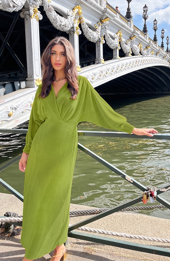 Maxi Plisse Dress Olive, Shoparchiv, Foto 3