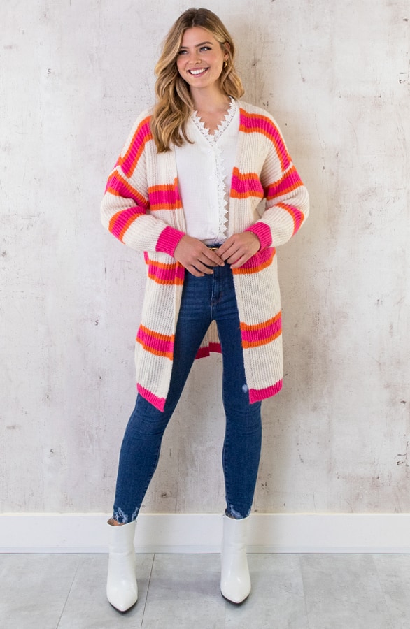Midi Strepen Vest Fuchsia Oranje – shoparchief