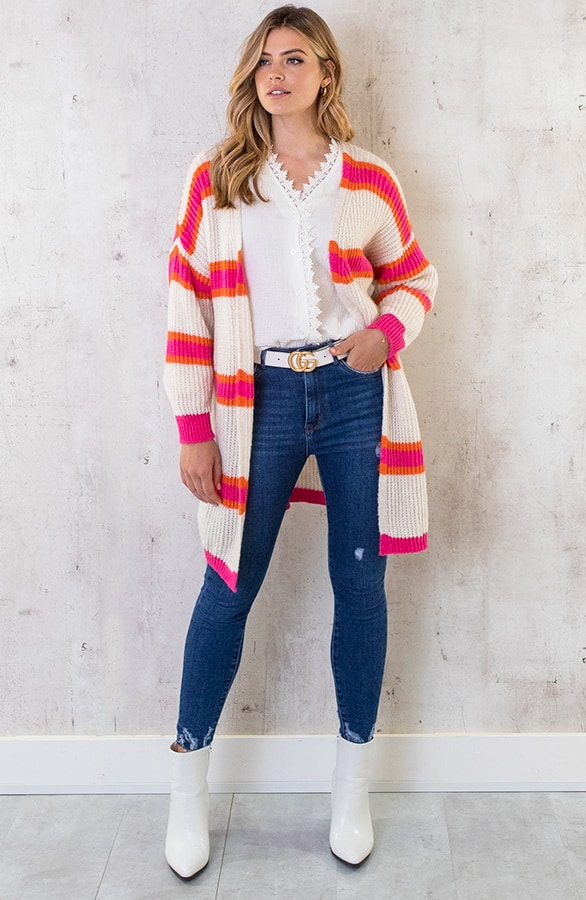 Midi Strepen Vest Fuchsia Oranje – shoparchief, foto 2