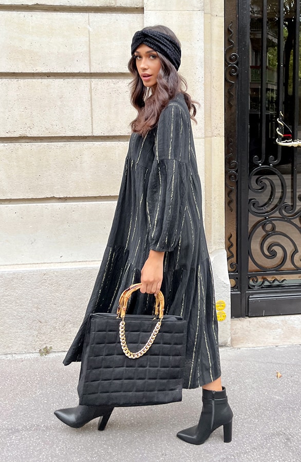 Oversized Jurk Golden Stripes Zwart – shoparchief, foto 4