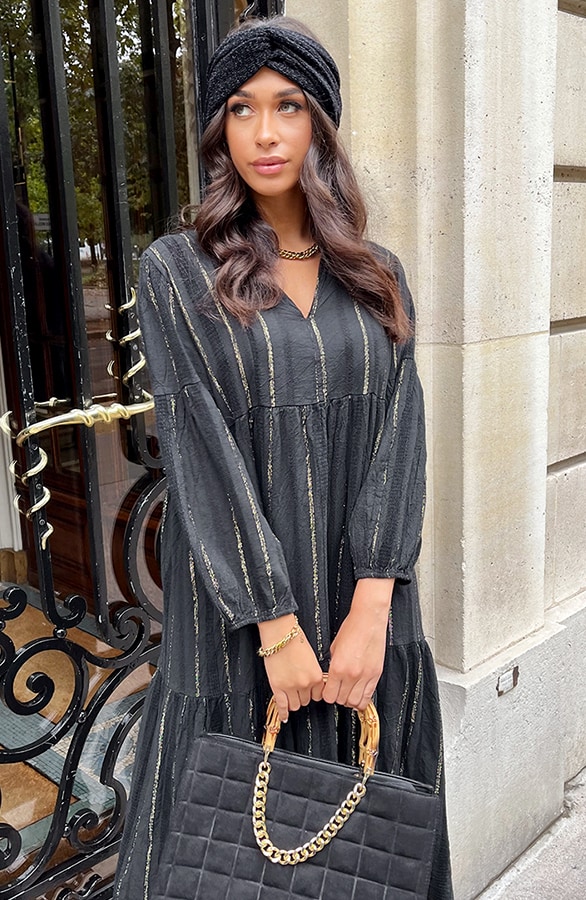 Oversized Jurk Golden Stripes Zwart – shoparchief, foto 6