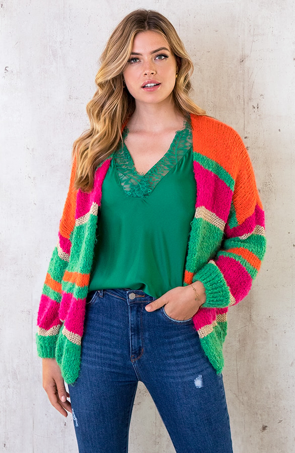 Oversized Knitted Strepen Vest Neon – shoparchief, foto 3