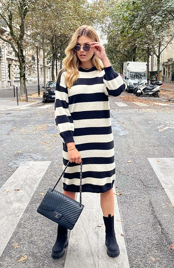Oversized Streifen Kleid Schwarz, Shoparchiv