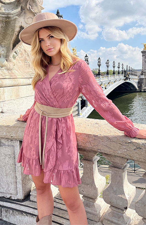 Overslag Print Jurk Bloemen Dust Roze – shoparchief