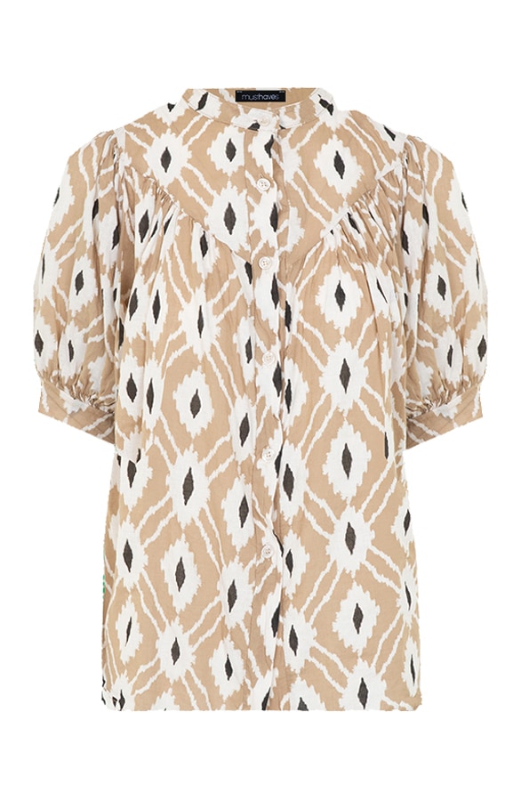 Pofmouwen Print Blouse Taupe – shoparchief