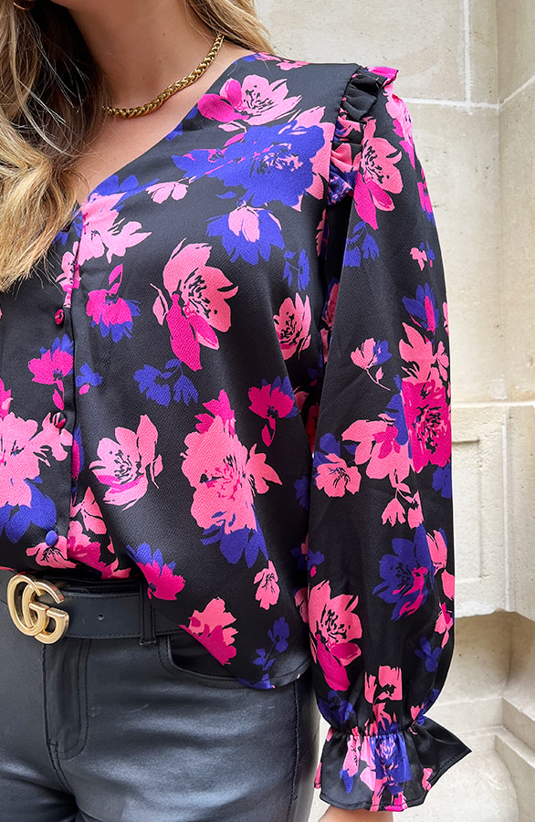 Print Blouse Bloemen Zwart Roze – shoparchief, foto 6
