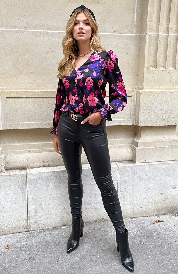 Print Blouse Bloemen Zwart Roze – shoparchief, foto 8