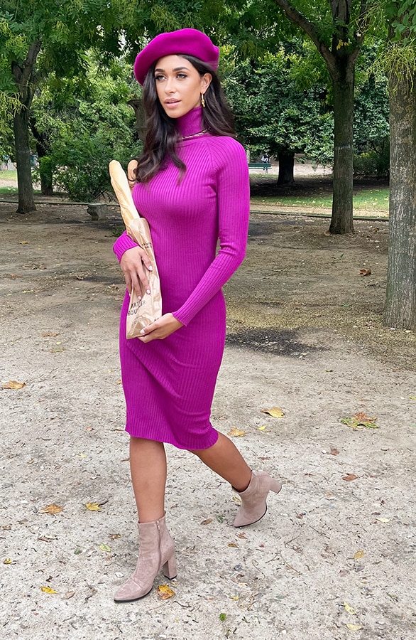 Ribstof Jurk Met Col Magenta – shoparchief, foto 2