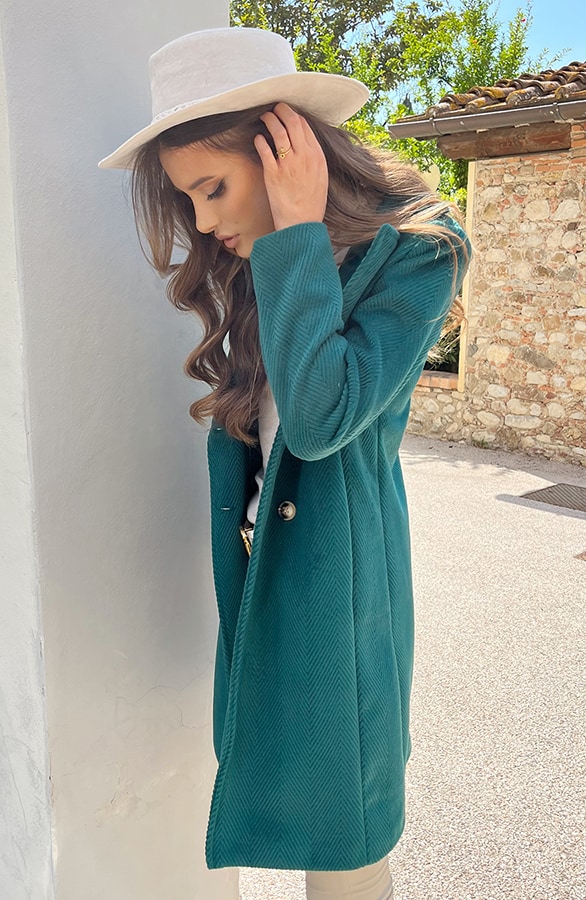 Ribstof Trenchcoat Smaragd – shoparchief, foto 4
