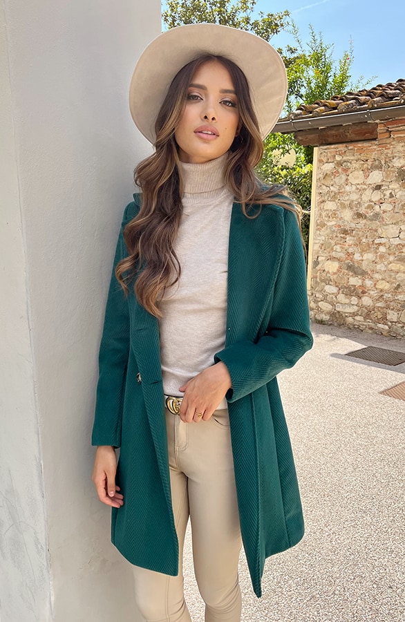 Ribstof Trenchcoat Smaragd – shoparchief, foto 2