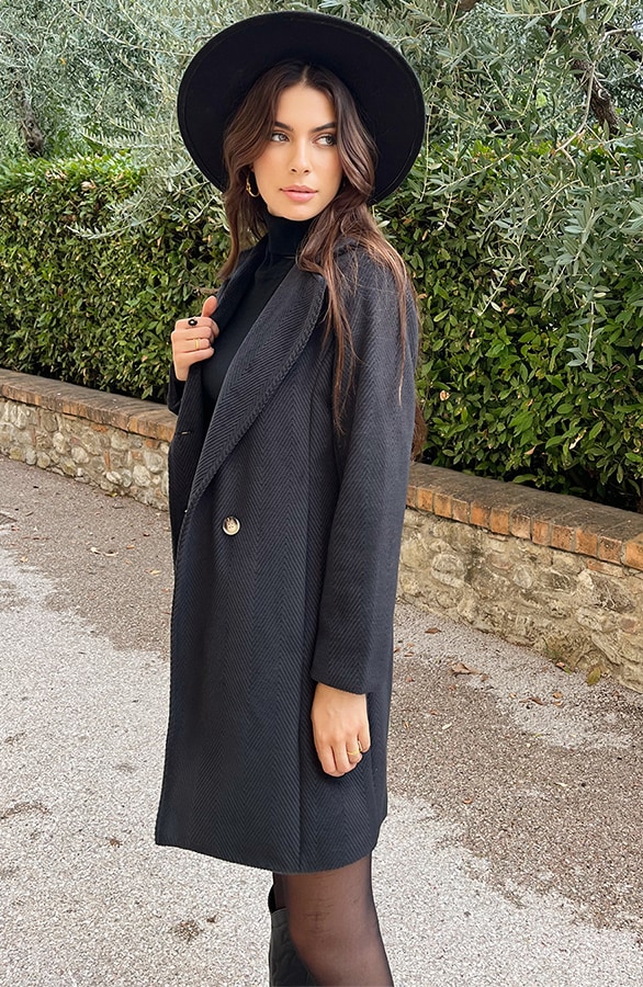 Ribstof Trenchcoat Zwart – shoparchief, foto 3