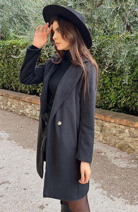 Ribstof Trenchcoat Zwart – shoparchief, foto 4