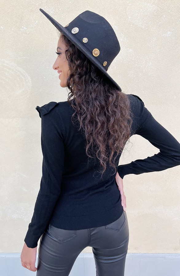Ruffle Col Top Zwart – shoparchief, foto 6
