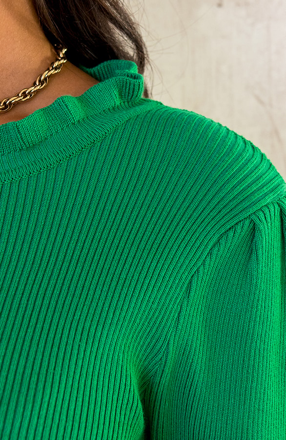 Ruffle Knopen Longsleeve Groen – shoparchief, foto 5