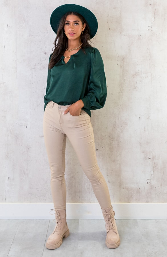 Silk Blouse Met Gouden Detail Smaragd – shoparchief, foto 6