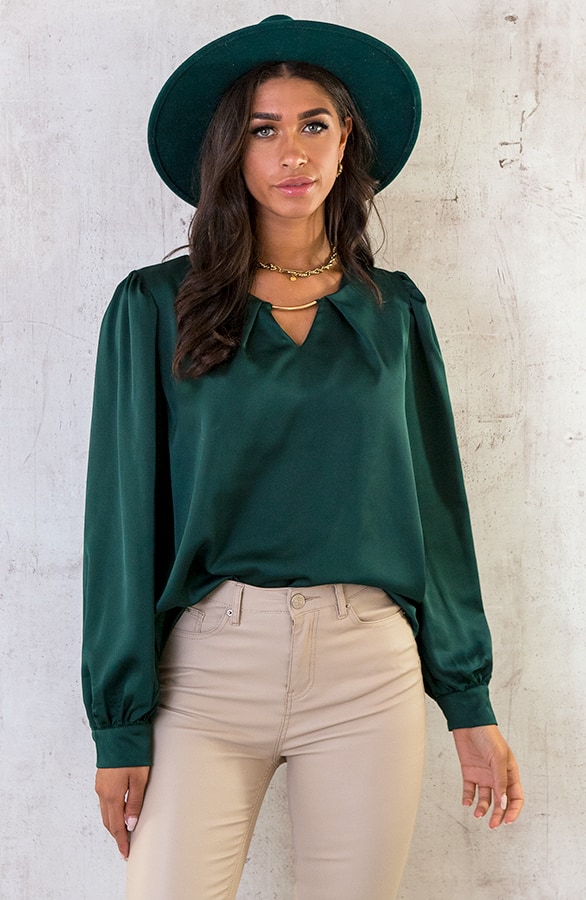 Silk Blouse Met Gouden Detail Smaragd – shoparchief