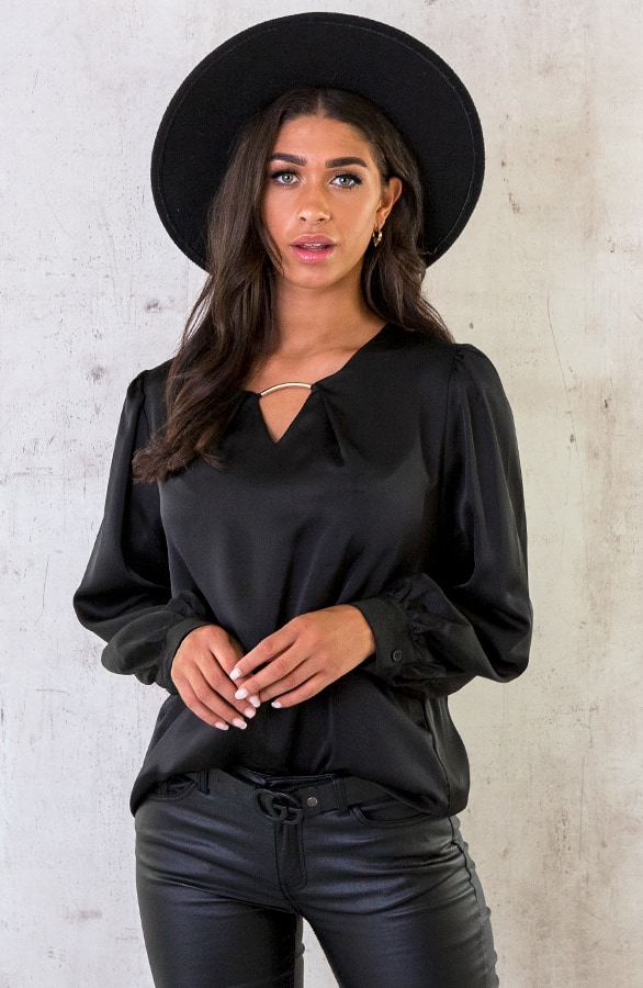 Silk Blouse Met Gouden Detail Zwart – shoparchief, foto 2