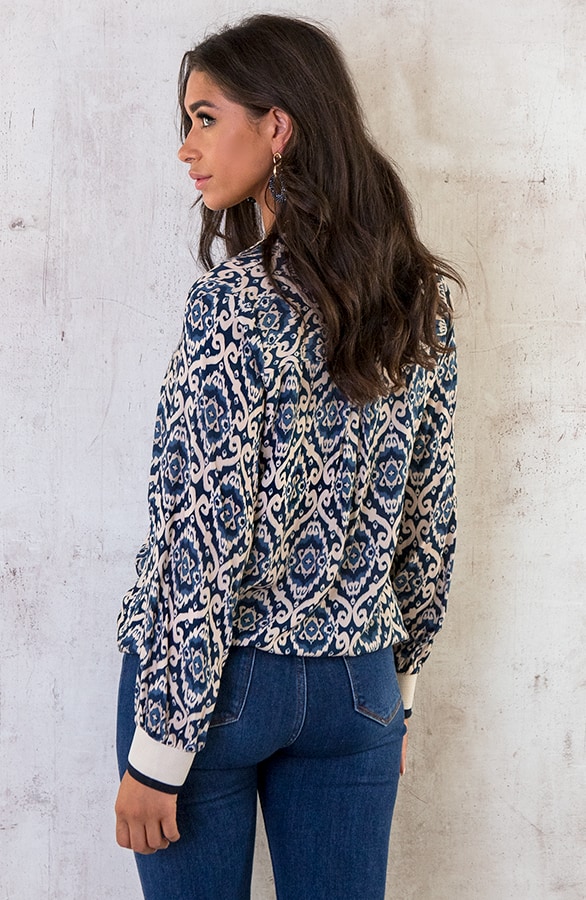 V-hals Print Blouse Blauw – shoparchief, foto 4
