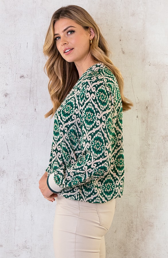 V-hals Print Blouse Groen – shoparchief, foto 3