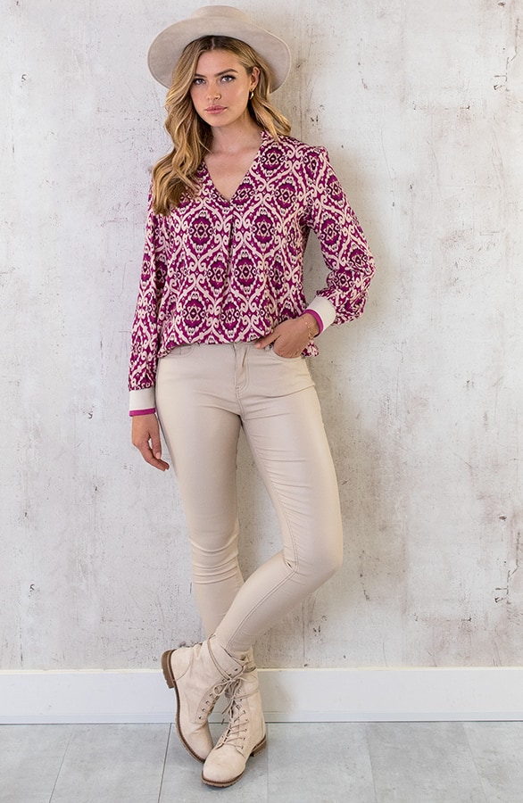 V-hals Print Blouse Magenta – shoparchief, foto 7