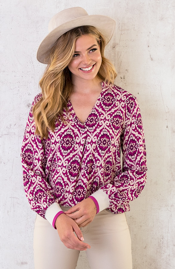 V-hals Print Blouse Magenta – shoparchief, foto 3
