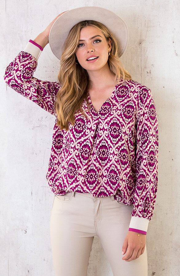 V-hals Print Blouse Magenta – shoparchief