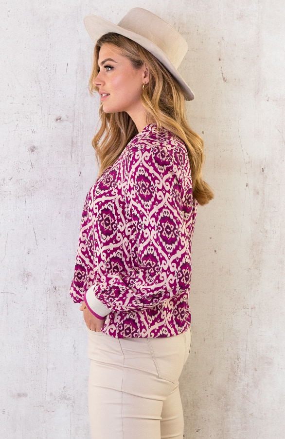 V-hals Print Blouse Magenta – shoparchief, foto 4