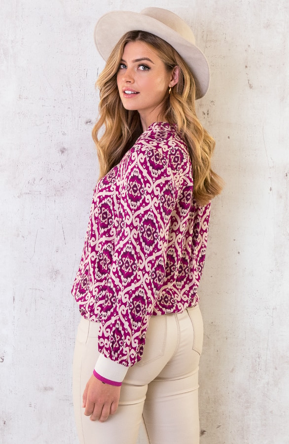 V-hals Print Blouse Magenta – shoparchief, foto 5