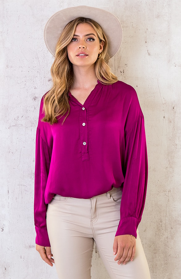 Zijden Knopen Blouse Magenta – shoparchief, foto 3