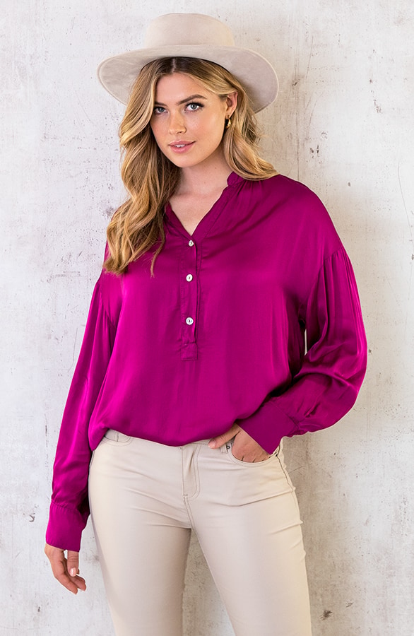 Zijden Knopen Blouse Magenta – shoparchief, foto 2